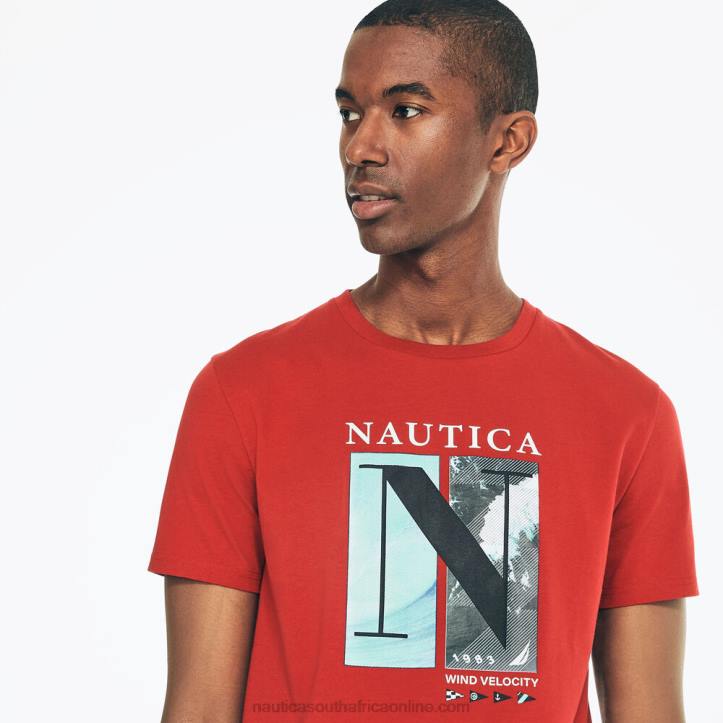 Nautica Red MenSustainably Crafted Wind Velocity Graphic T-Shirt Nautica 6LZP585