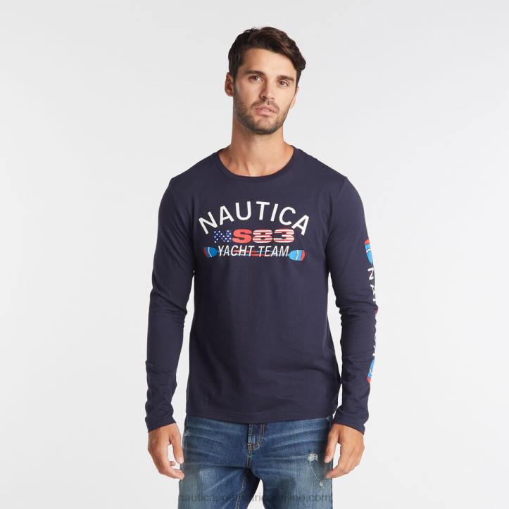 Navy MenBig & Tall Long Sleeve Yacht Team T-Shirt Nautica 6LZP646