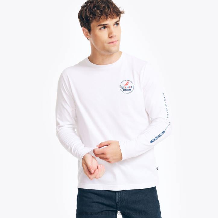 Sail White MenSustainably Crafted Long-Sleeve Graphic T-Shirt Nautica 6LZP295