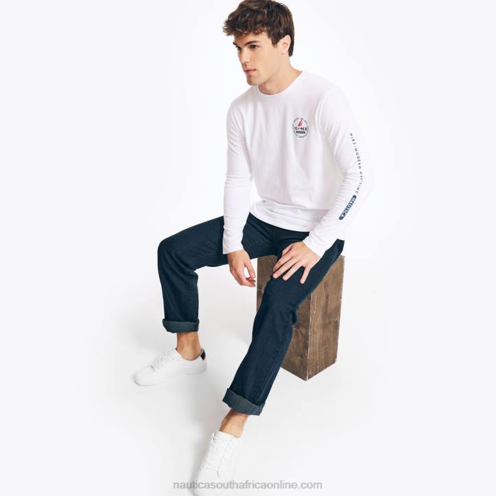 Sail White MenSustainably Crafted Long-Sleeve Graphic T-Shirt Nautica 6LZP295