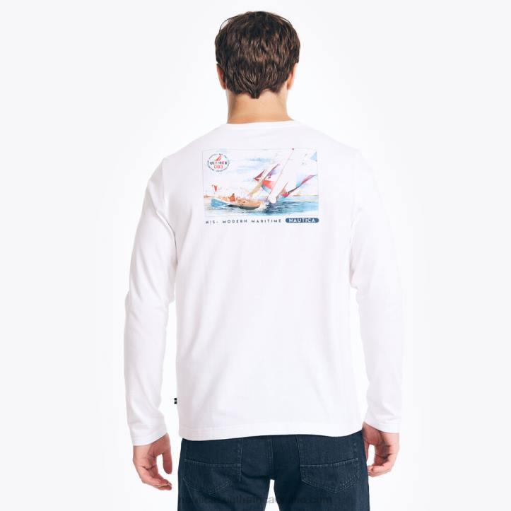 Sail White MenSustainably Crafted Long-Sleeve Graphic T-Shirt Nautica 6LZP295