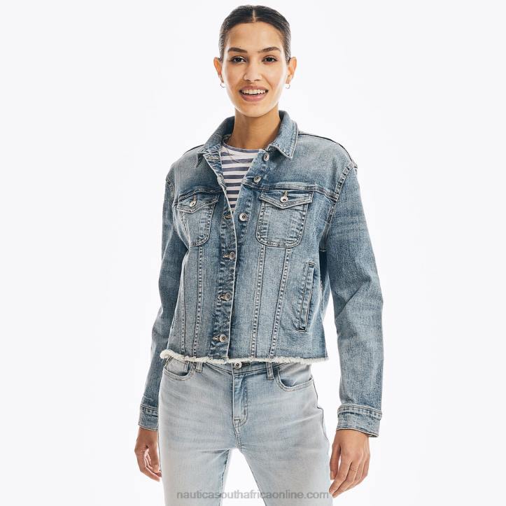 Pool Side Aqua WomenJeans Co. Frayed Denim Jacket Nautica 6LZP910