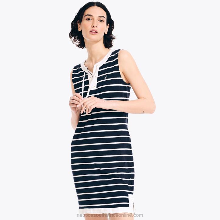 Stellar Blue Heather WomenLace-Up Striped Tunic Dress Nautica 6LZP888