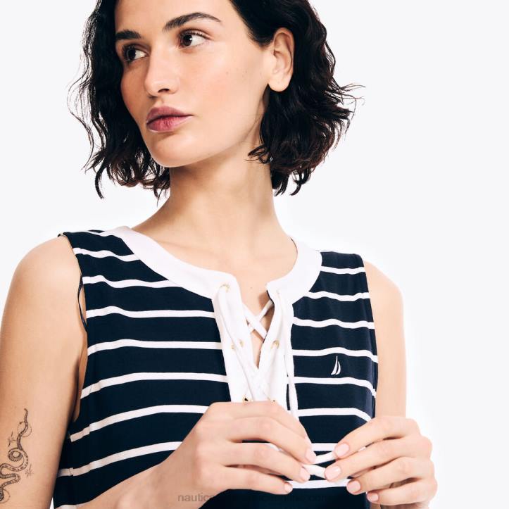 Stellar Blue Heather WomenLace-Up Striped Tunic Dress Nautica 6LZP888