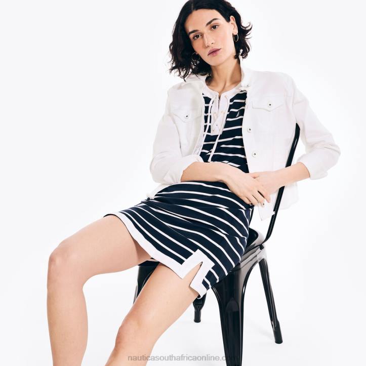 Stellar Blue Heather WomenLace-Up Striped Tunic Dress Nautica 6LZP888