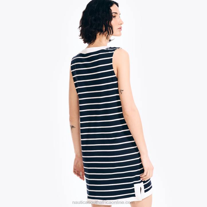 Stellar Blue Heather WomenLace-Up Striped Tunic Dress Nautica 6LZP888