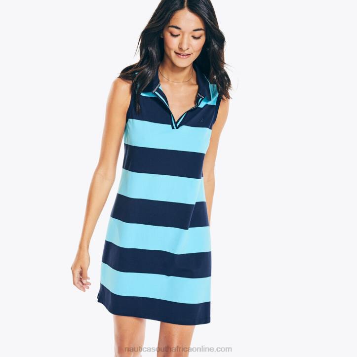 Stellar Blue Heather WomenSleeveless Rugby Striped Polo Dress Nautica 6LZP950