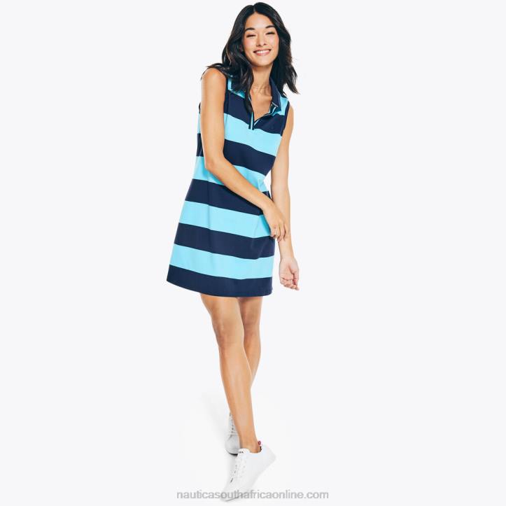 Stellar Blue Heather WomenSleeveless Rugby Striped Polo Dress Nautica 6LZP950