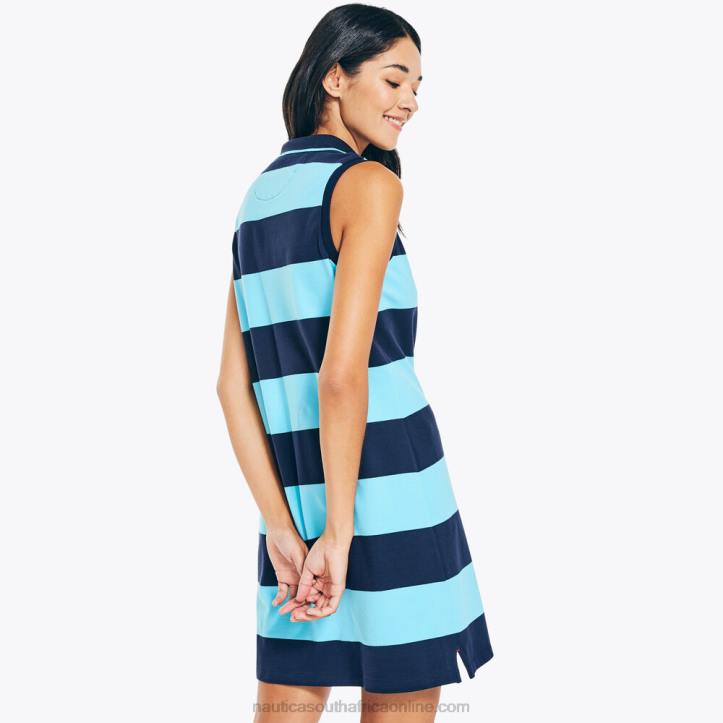 Stellar Blue Heather WomenSleeveless Rugby Striped Polo Dress Nautica 6LZP950