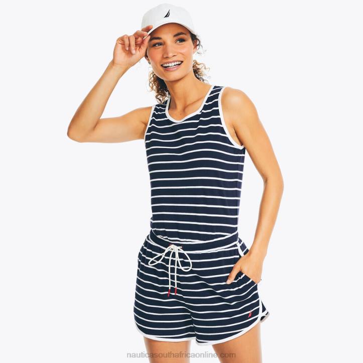 Stellar Blue Heather WomenStriped Knit Romper Nautica 6LZP864
