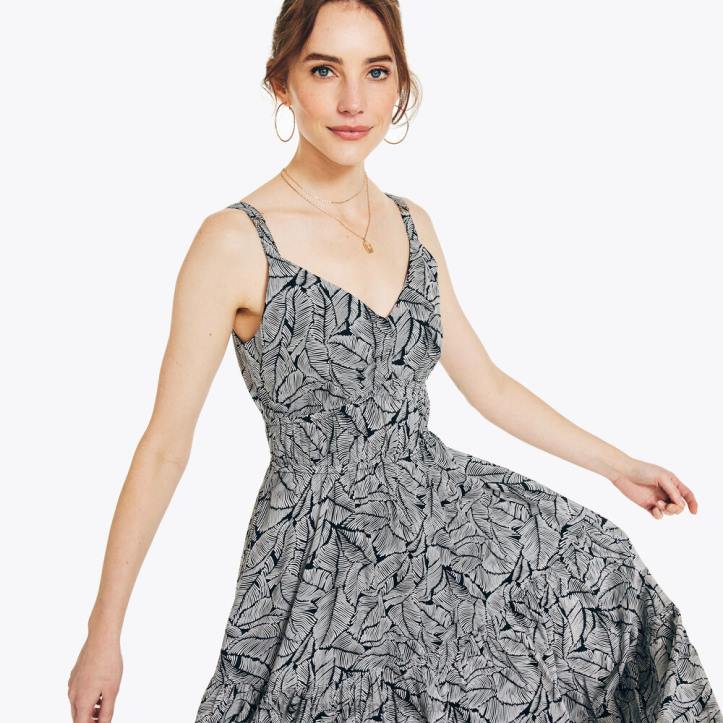 True Black WomenSustainably Crafted Cinch-Waist Printed Dress Nautica 6LZP905
