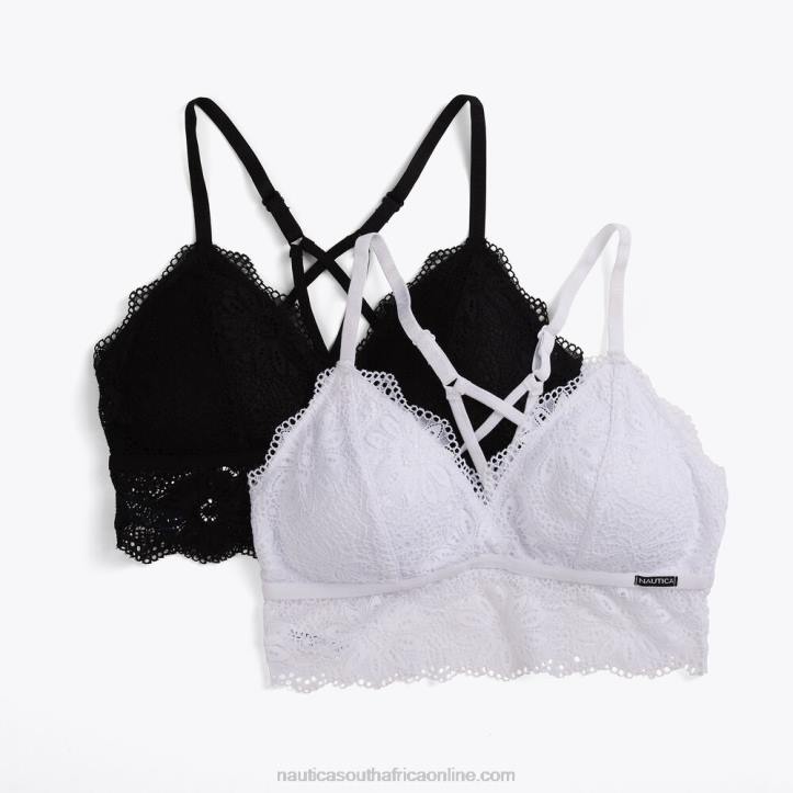 Black WomenLongline Crossback Lace Bralette 2-Pack Nautica 6LZP850