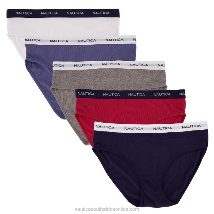 Black WomenRibbed Logo Hipster Briefs 5-Pack Nautica 6LZP809