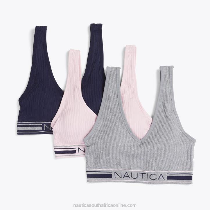 Pale Blue WomenSeamless Jacquard Logo Ribbed Bra 3-Pack Nautica 6LZP870