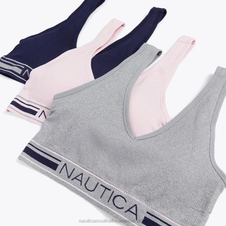 Pale Blue WomenSeamless Jacquard Logo Ribbed Bra 3-Pack Nautica 6LZP870