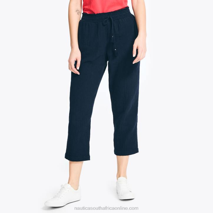 Stellar Blue Heather WomenSmocked Cropped Pull-On Pant Nautica 6LZP1001