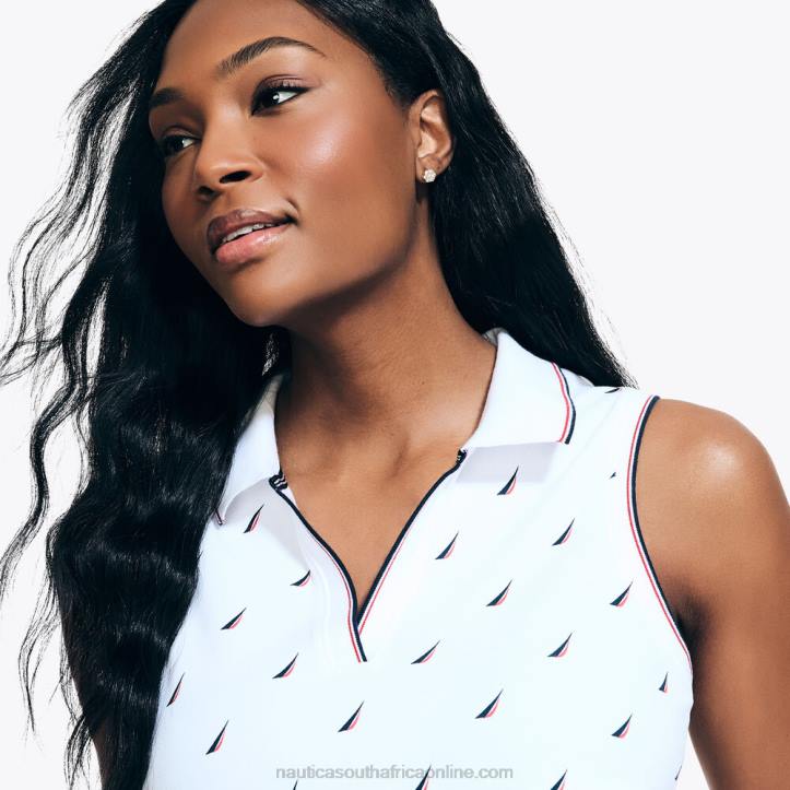 Bright White WomenJ-Class Printed Split-Neck Sleeveless Polo Nautica 6LZP890