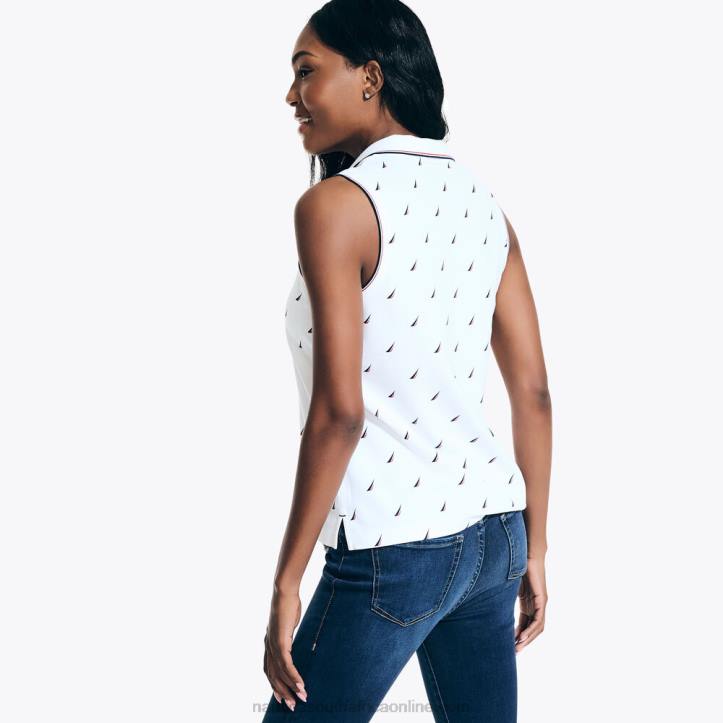 Bright White WomenJ-Class Printed Split-Neck Sleeveless Polo Nautica 6LZP890