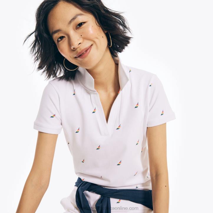 Bright White WomenSplit-Neck Pride Polo Nautica 6LZP487