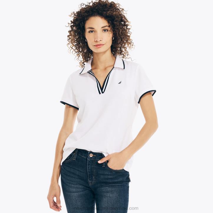 Bright White WomenSustainably Crafted Ocean Split-Neck Polo Nautica 6LZP734