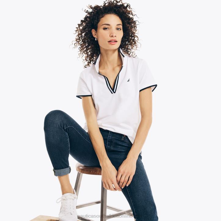 Bright White WomenSustainably Crafted Ocean Split-Neck Polo Nautica 6LZP734