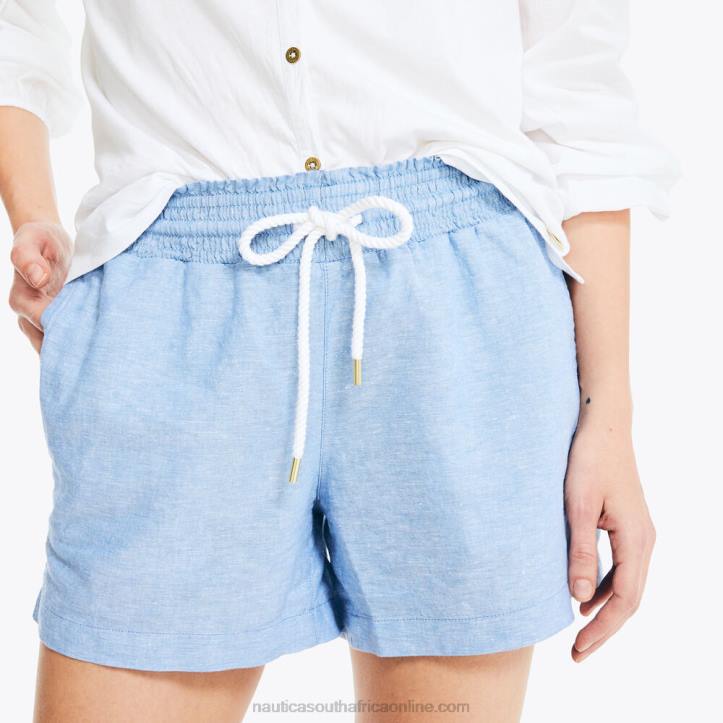 Medium Wash WomenSustainably Crafted 4.5\" Smocked Pull-On Linen Short Nautica 6LZP938