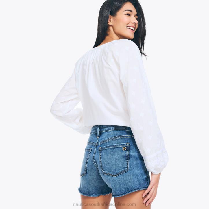 Plum Classico Women3.5\" Jeans Co. Sustainably Crafted Mid-Rise Frayed True Flex Short Nautica 6LZP904