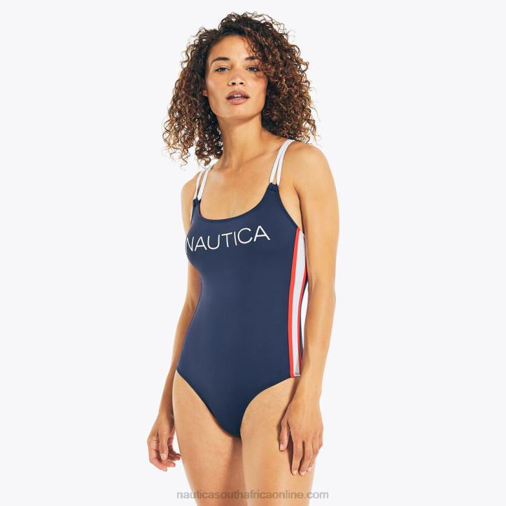 Stellar Blue Heather WomenColorblock Cross-Back One-Piece Swim Nautica 6LZP980