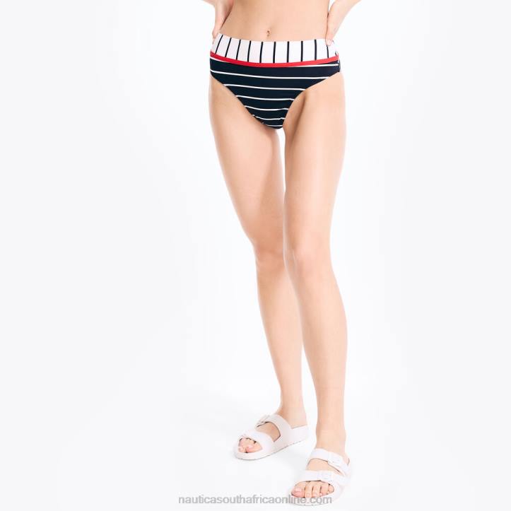 Stellar Blue Heather WomenStriped Fold-Over Swim Brief Nautica 6LZP981