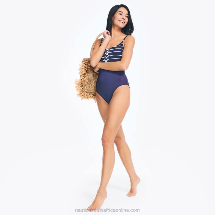 Stellar Blue Heather WomenStriped Lace-Up One-Piece Swim Nautica 6LZP880