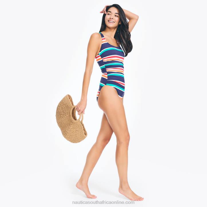 Stellar Blue Heather WomenStriped One-Piece Swim Nautica 6LZP969