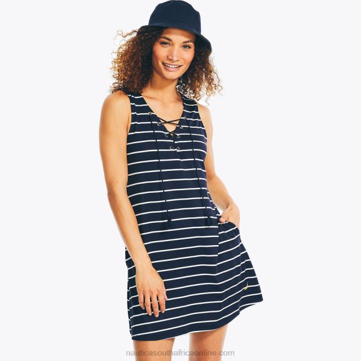 Stellar Blue Heather WomenStriped Swim Cover-Up Dress Nautica 6LZP976