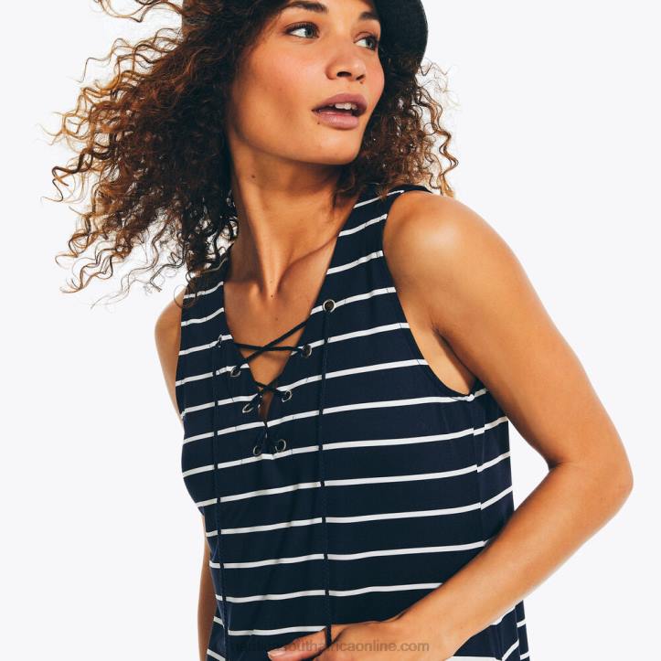 Stellar Blue Heather WomenStriped Swim Cover-Up Dress Nautica 6LZP976