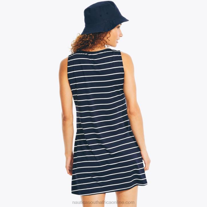 Stellar Blue Heather WomenStriped Swim Cover-Up Dress Nautica 6LZP976