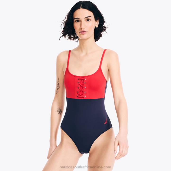 Tomales Red WomenLace-Up One-Piece Swim Nautica 6LZP912