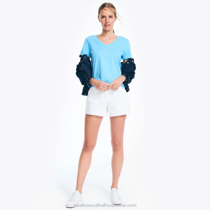 Azure Blue WomenStudded Logo V-Neck T-Shirt Nautica 6LZP744