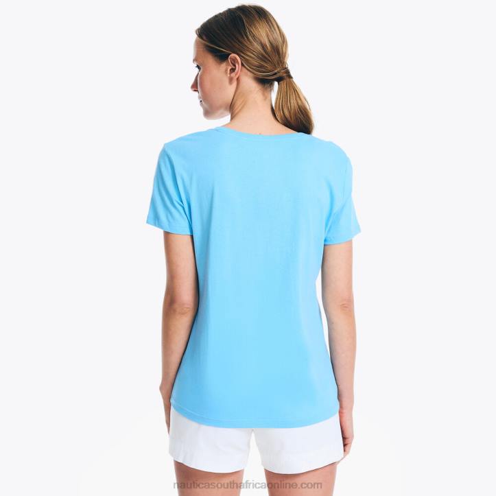 Azure Blue WomenStudded Logo V-Neck T-Shirt Nautica 6LZP744