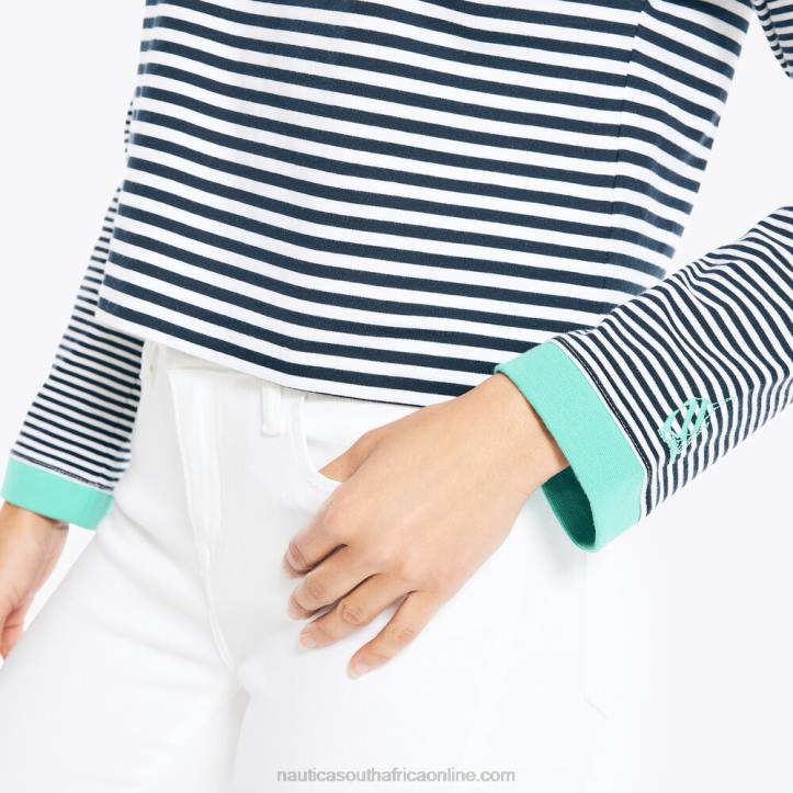 Bright White WomenCropped Striped Long-Sleeve T-Shirt Nautica 6LZP777