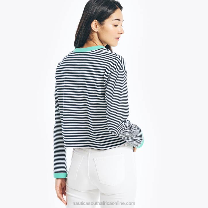 Bright White WomenCropped Striped Long-Sleeve T-Shirt Nautica 6LZP777