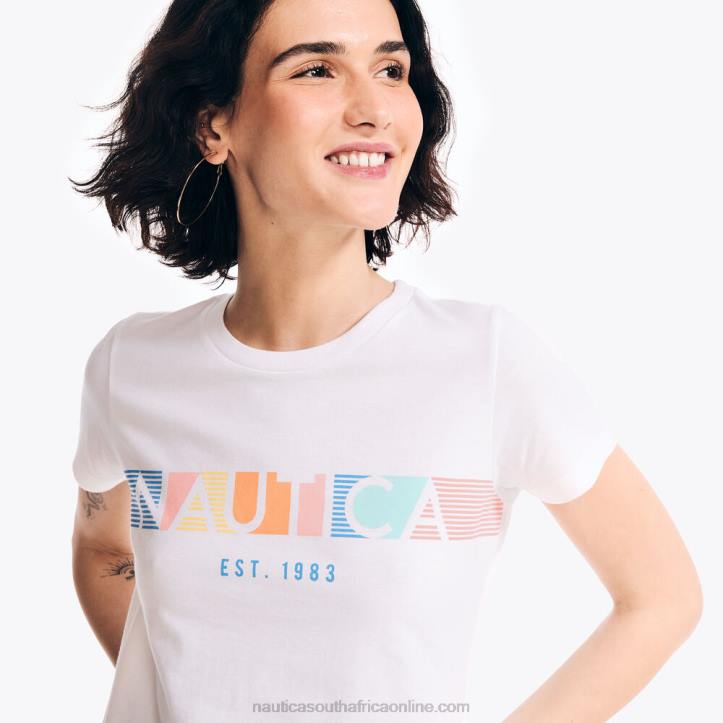 Bright White WomenSustainably Crafted Chest-Stripe Graphic T-Shirt Nautica 6LZP858
