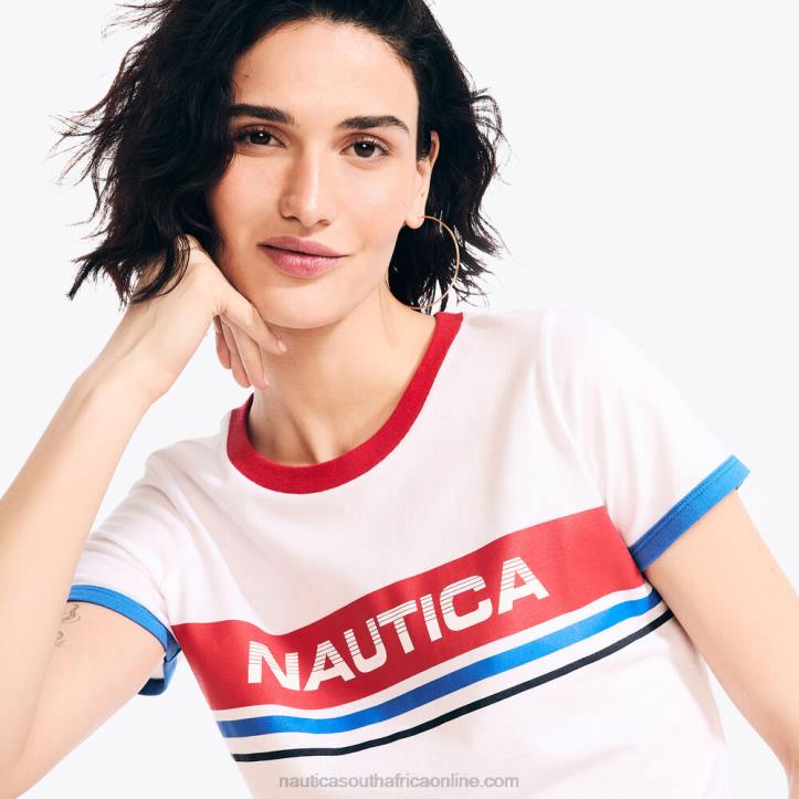 Bright White WomenSustainably Crafted Chest-Stripe Logo Graphic T-Shirt Nautica 6LZP863