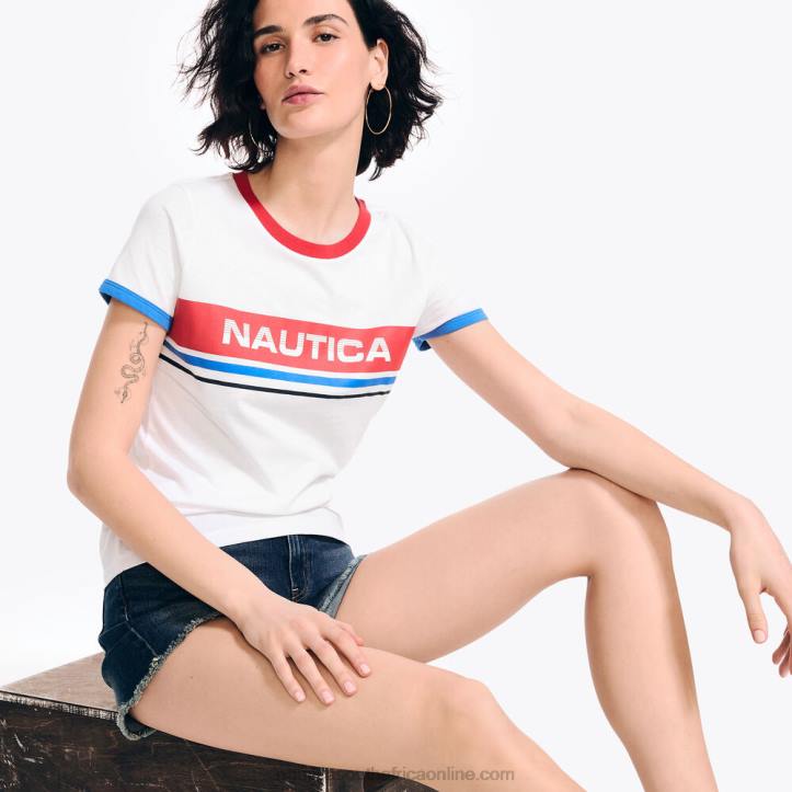 Bright White WomenSustainably Crafted Chest-Stripe Logo Graphic T-Shirt Nautica 6LZP863