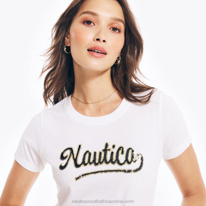 Bright White WomenSustainably Crafted Sequin Logo Graphic T-Shirt Nautica 6LZP1038