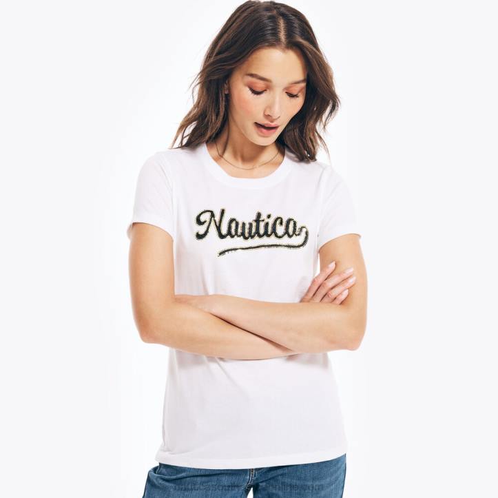 Bright White WomenSustainably Crafted Sequin Logo Graphic T-Shirt Nautica 6LZP1038