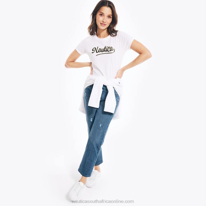 Bright White WomenSustainably Crafted Sequin Logo Graphic T-Shirt Nautica 6LZP1038