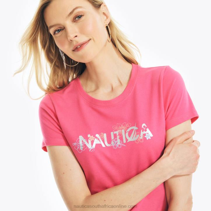 Cabana Pink WomenSustainably Crafted Floral Foil Logo Graphic T-Shirt Nautica 6LZP795