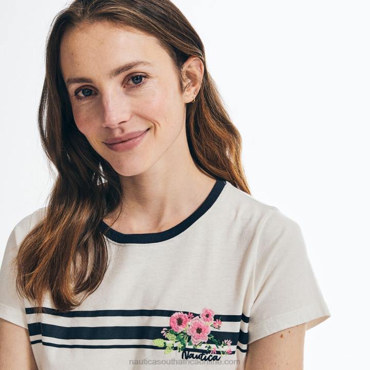 Marshmallow WomenChest-Stripe Embroidered Floral Graphic T-Shirt Nautica 6LZP819