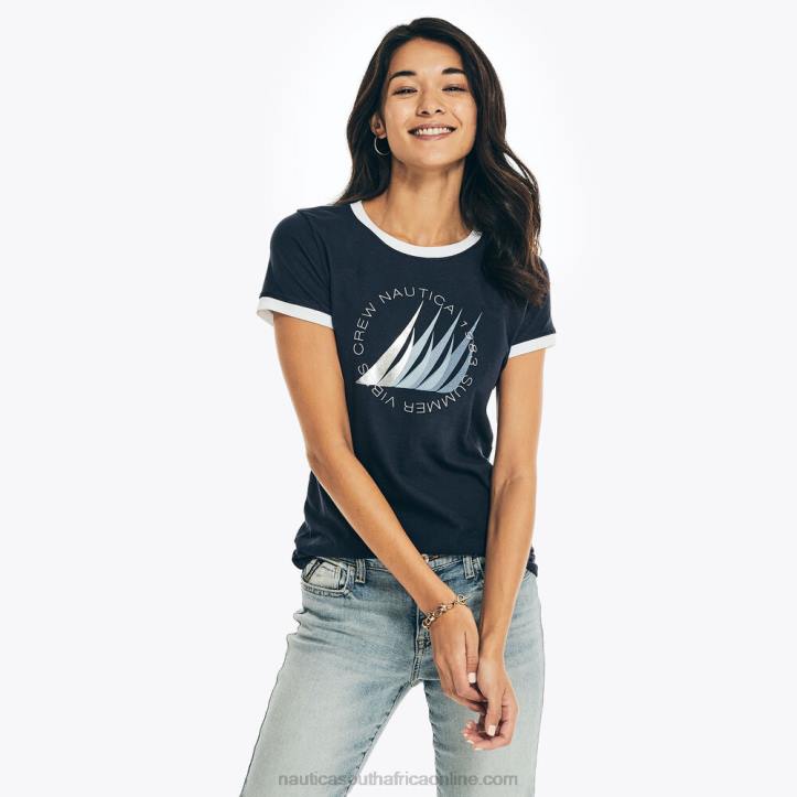 Stellar Blue Heather WomenFoil Logo Graphic T-Shirt Nautica 6LZP1002