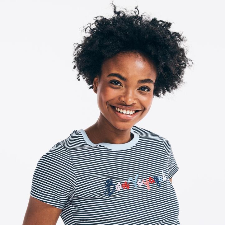 Stellar Blue Heather WomenStriped Bon Voyage Graphic T-Shirt Nautica 6LZP1020