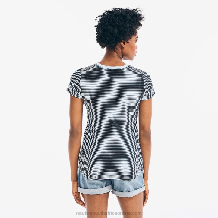 Stellar Blue Heather WomenStriped Bon Voyage Graphic T-Shirt Nautica 6LZP1020